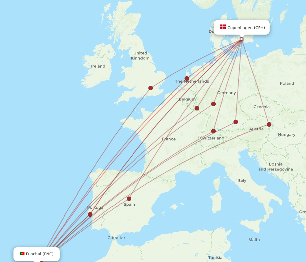 FNC-CPH flight routes