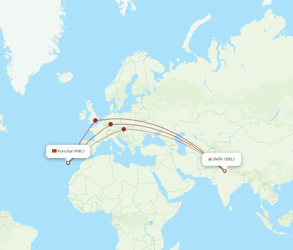 FNC to DEL flights and routes map