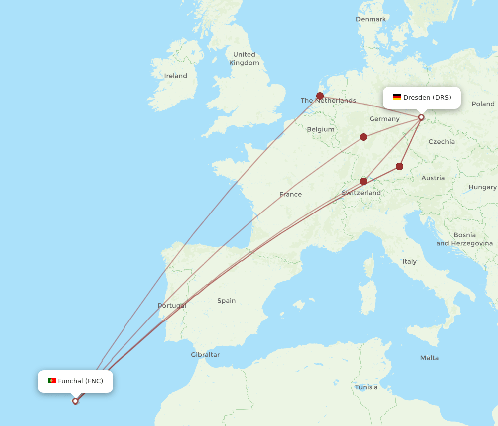 FNC-DRS flight routes