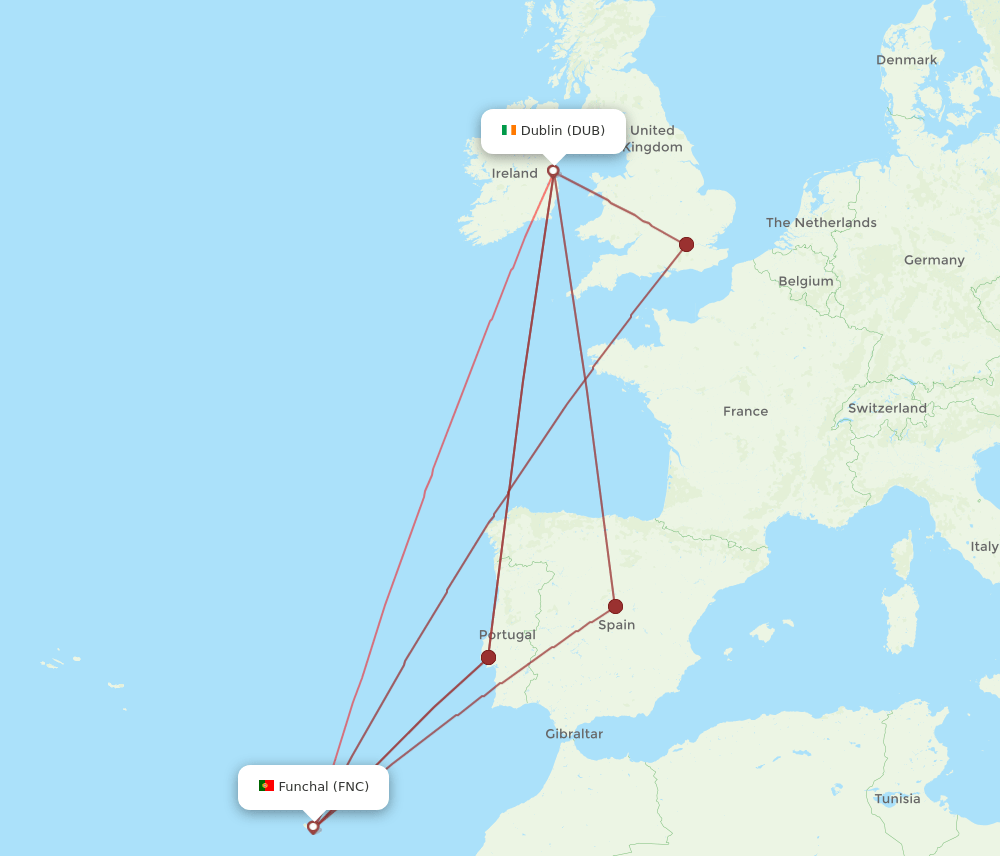 FNC to DUB flights and routes map