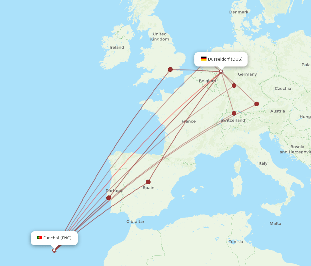 FNC-DUS flight routes