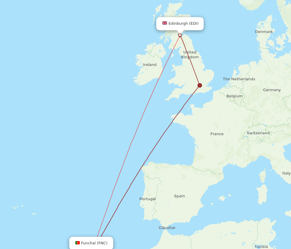 FNC to EDI flights and routes map