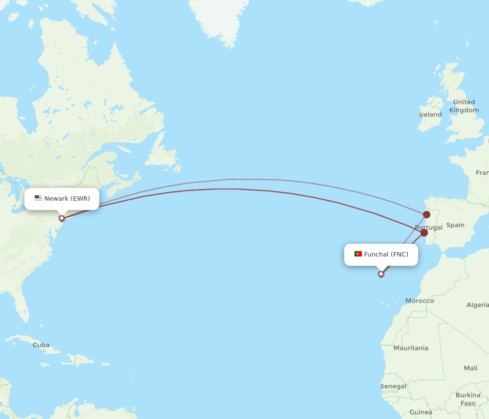 FNC-EWR flight routes