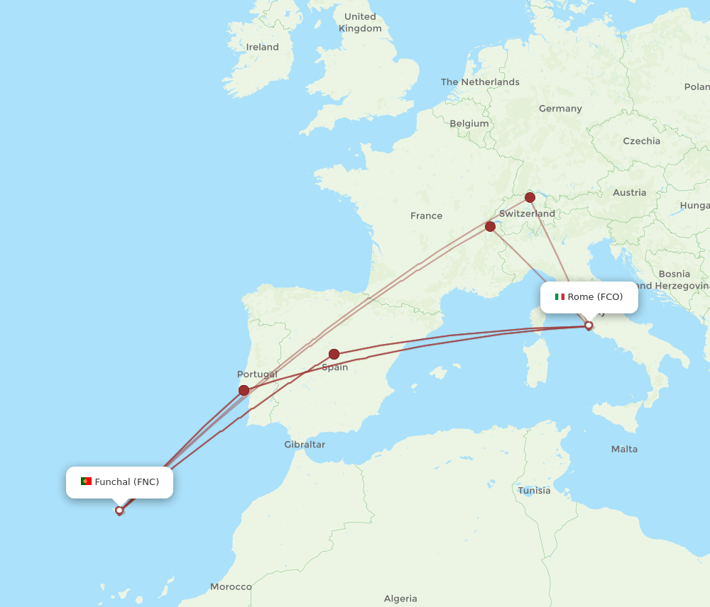 FNC to FCO flights and routes map