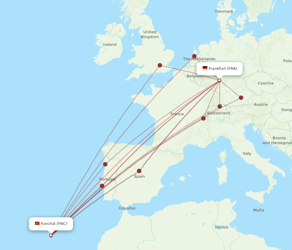 FNC to FRA flights and routes map