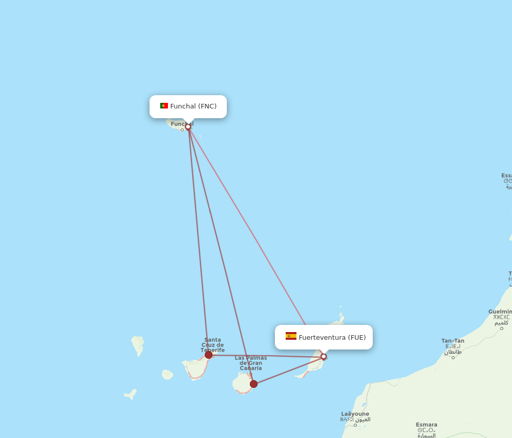 FNC to FUE flights and routes map