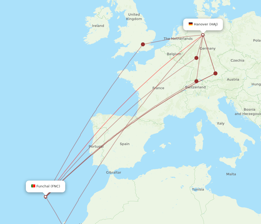 FNC to HAJ flights and routes map