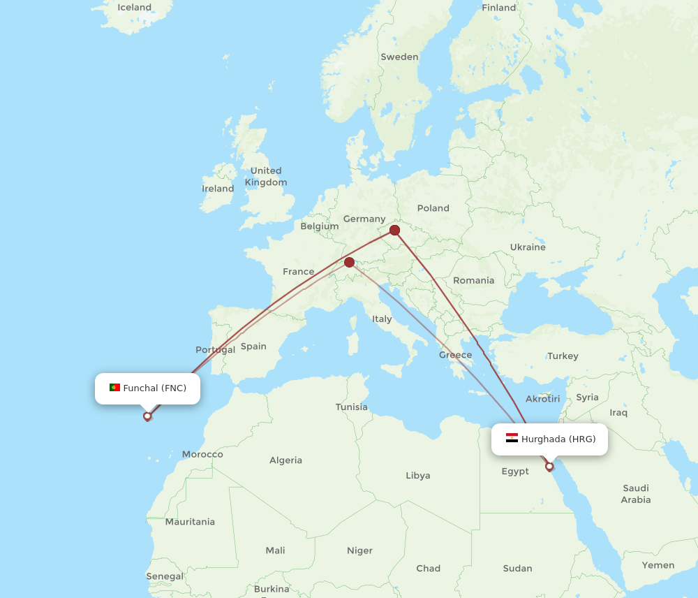 FNC to HRG flights and routes map