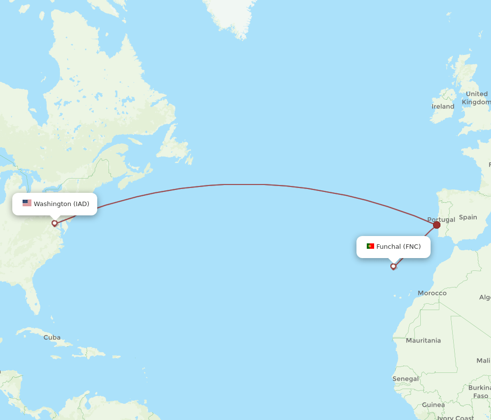 FNC-IAD flight routes