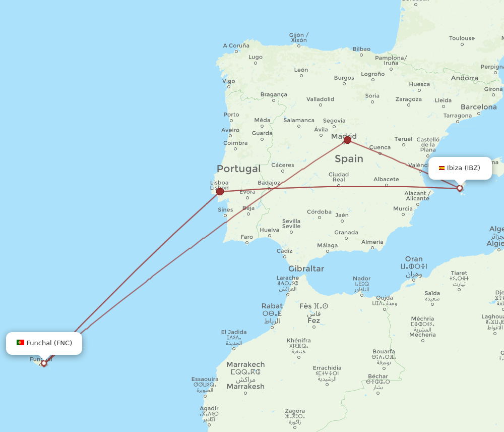 FNC to IBZ flights and routes map