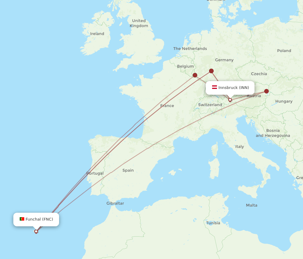 Funchal - Innsbruck route map and flight paths