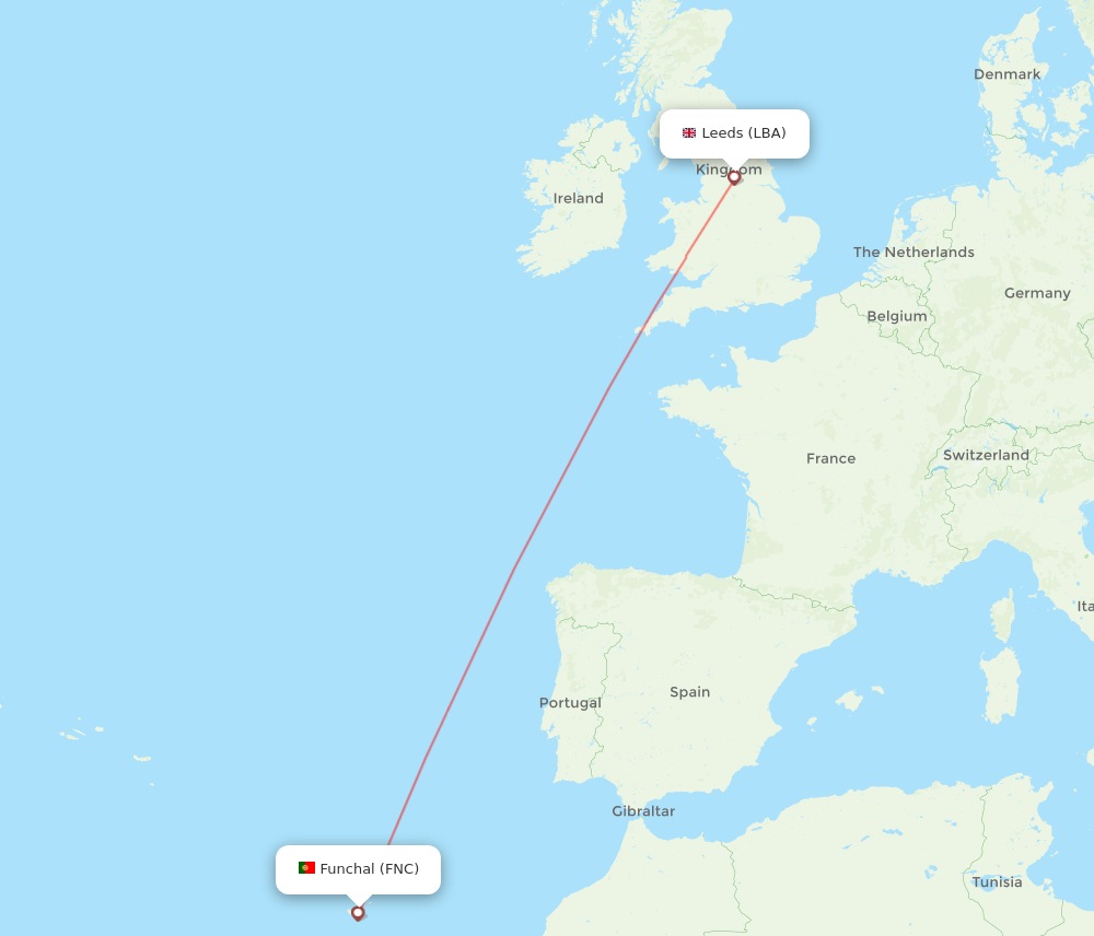 FNC to LBA flights and routes map