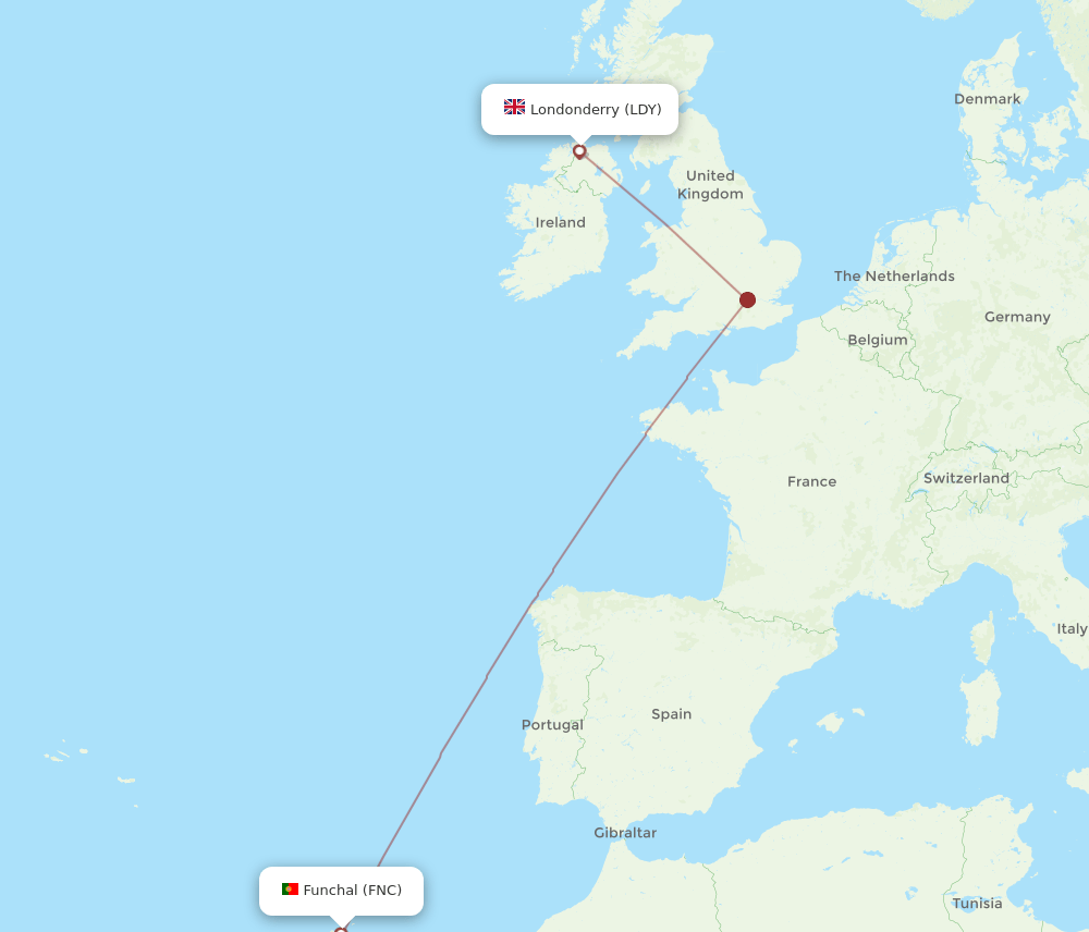 FNC to LDY flights and routes map