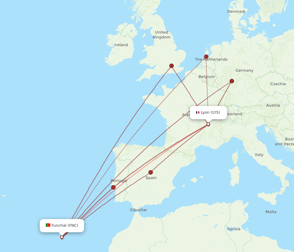 FNC to LYS flights and routes map