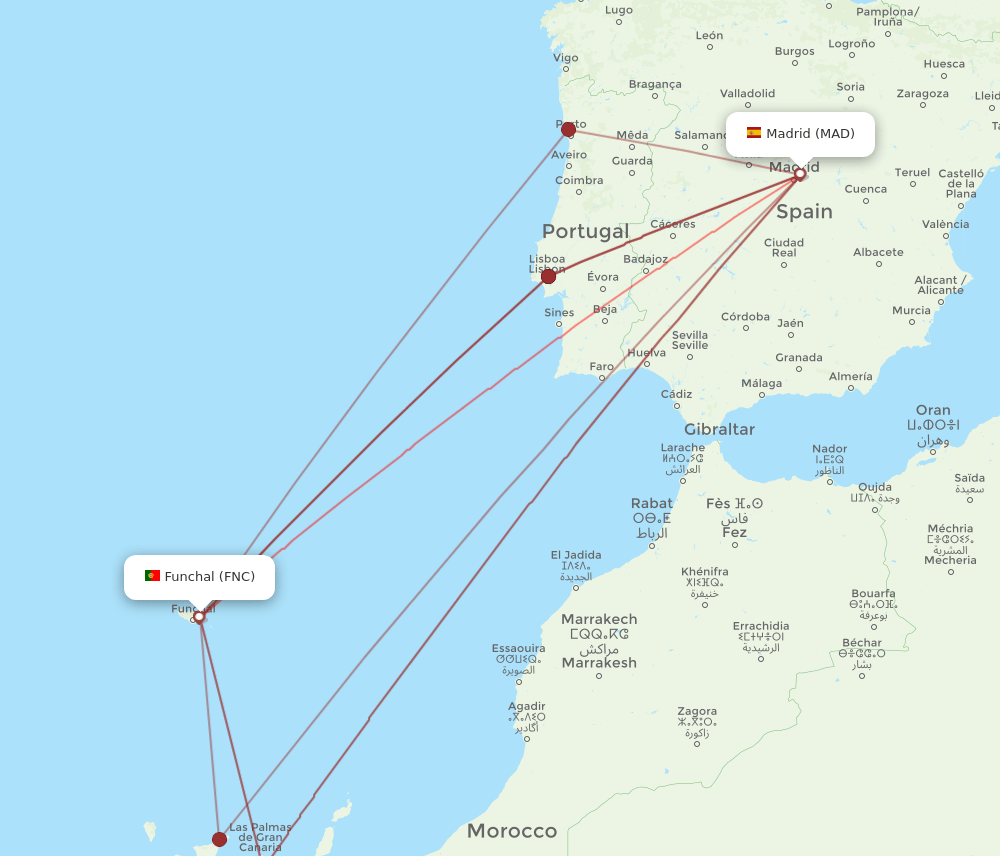 FNC to MAD flights and routes map