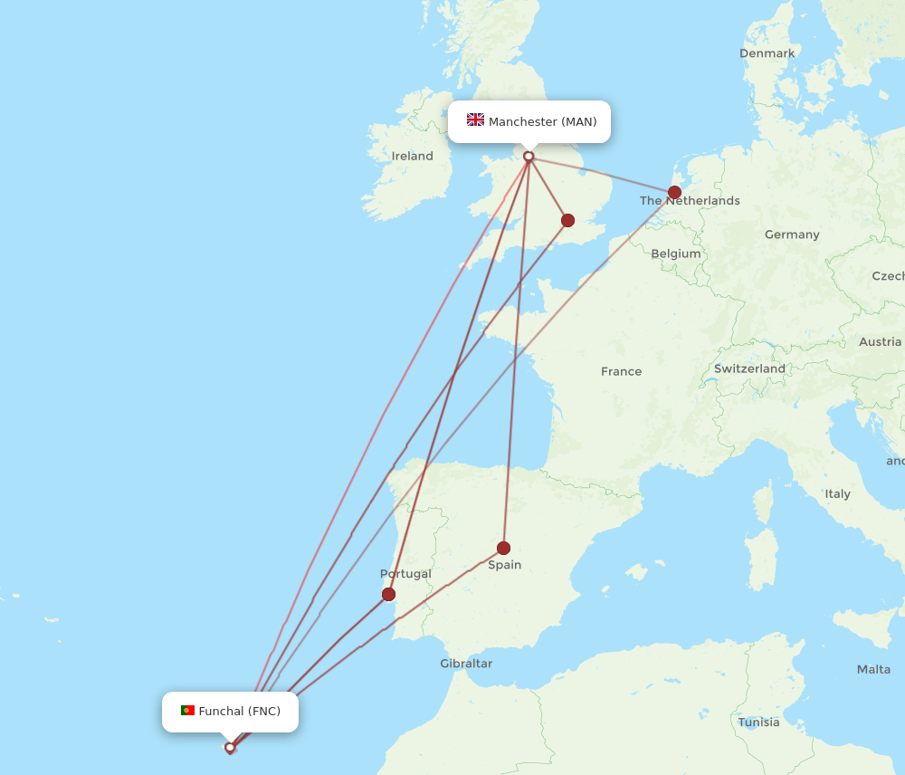 FNC to MAN flights and routes map