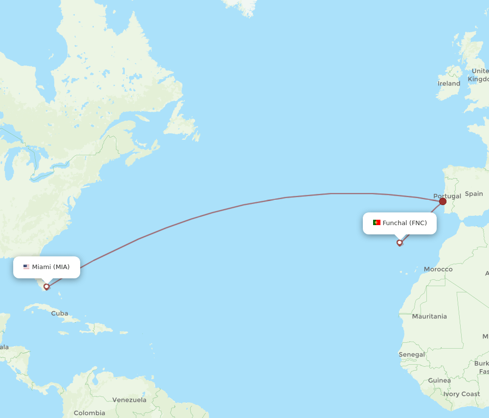 FNC to MIA flights and routes map