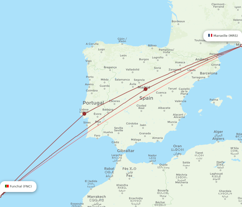 FNC to MRS flights and routes map