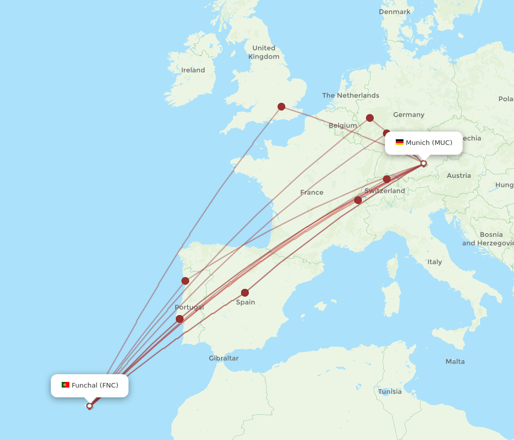 FNC to MUC flights and routes map