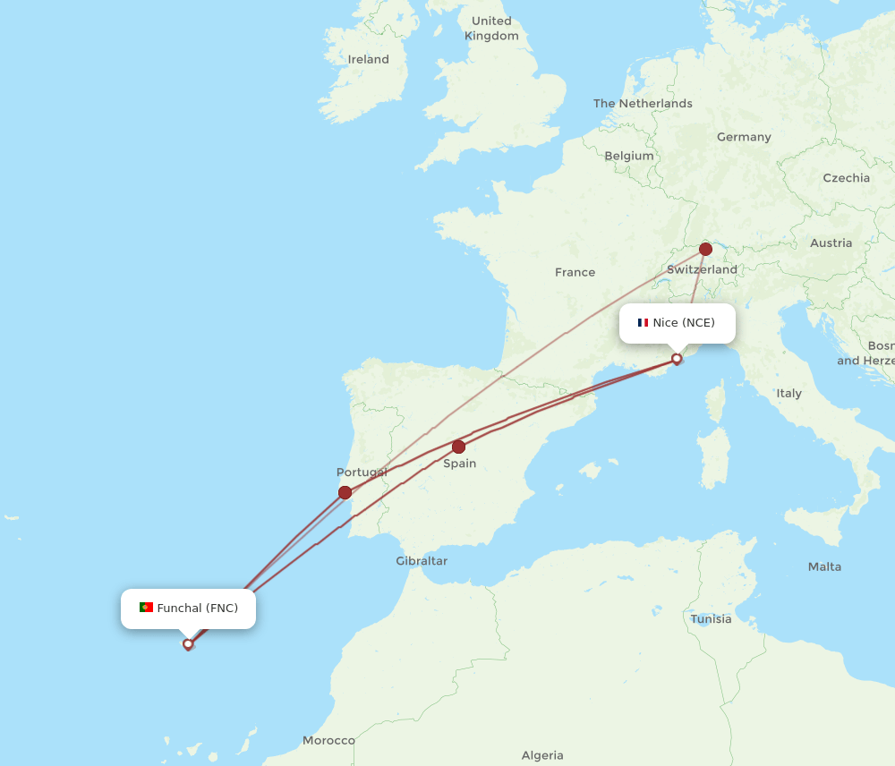 FNC to NCE flights and routes map