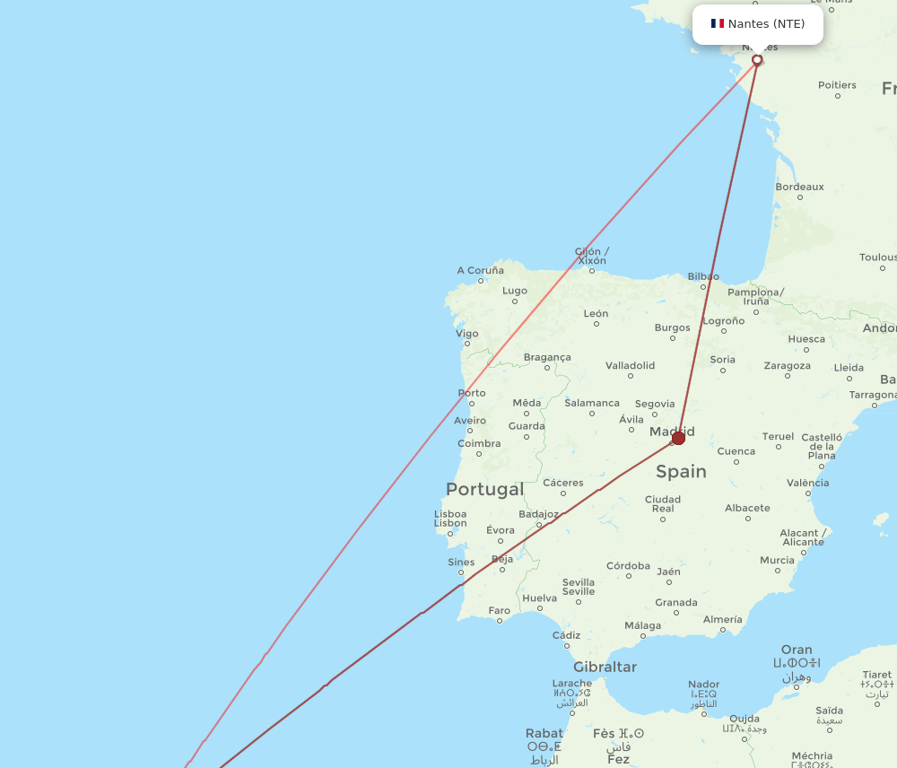 FNC to NTE flights and routes map