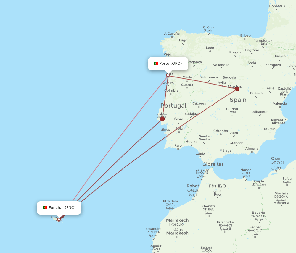 FNC to OPO flights and routes map