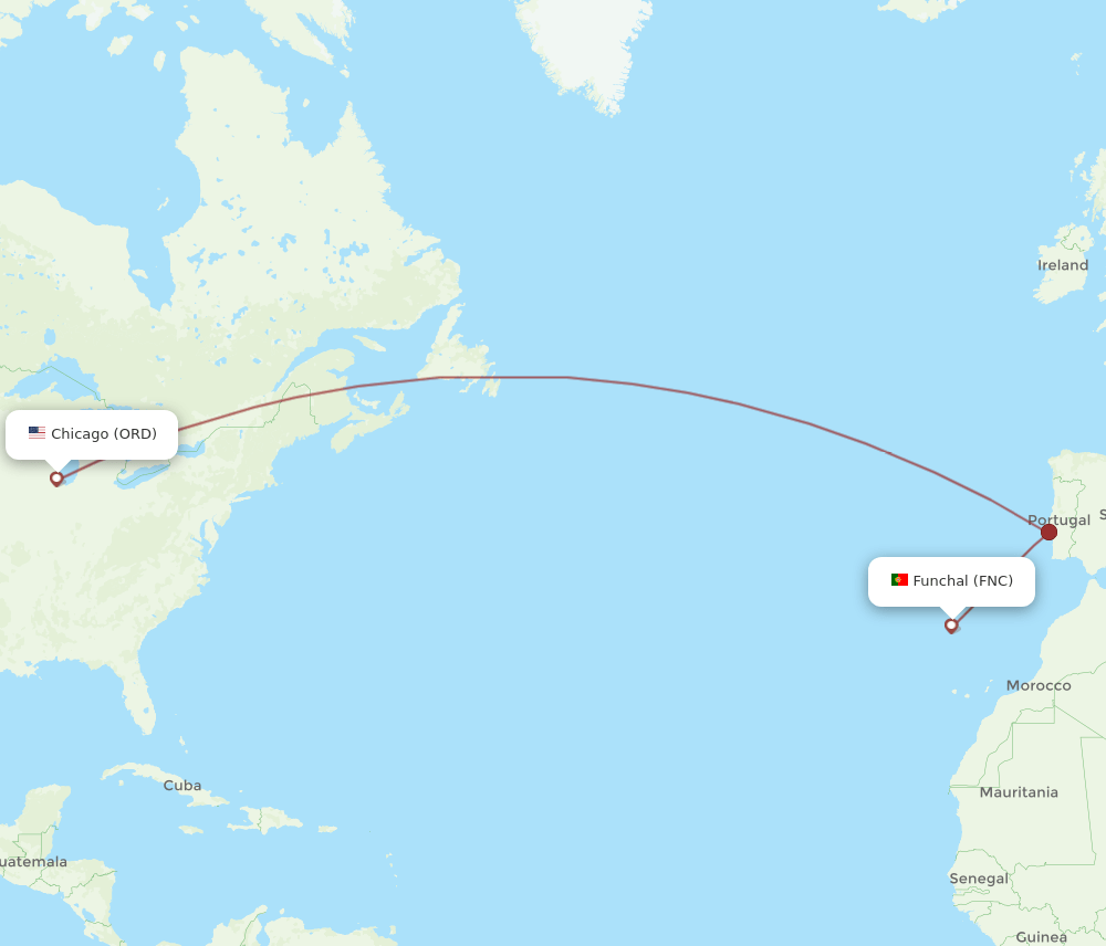FNC to ORD flights and routes map