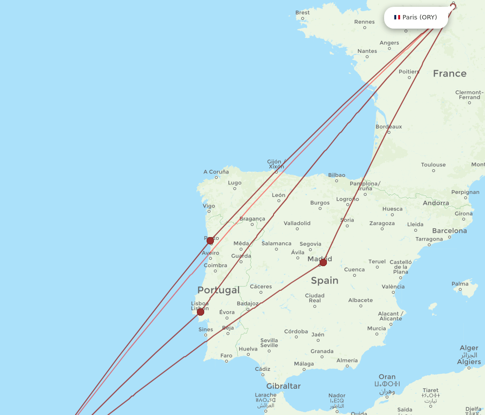 FNC to ORY flights and routes map