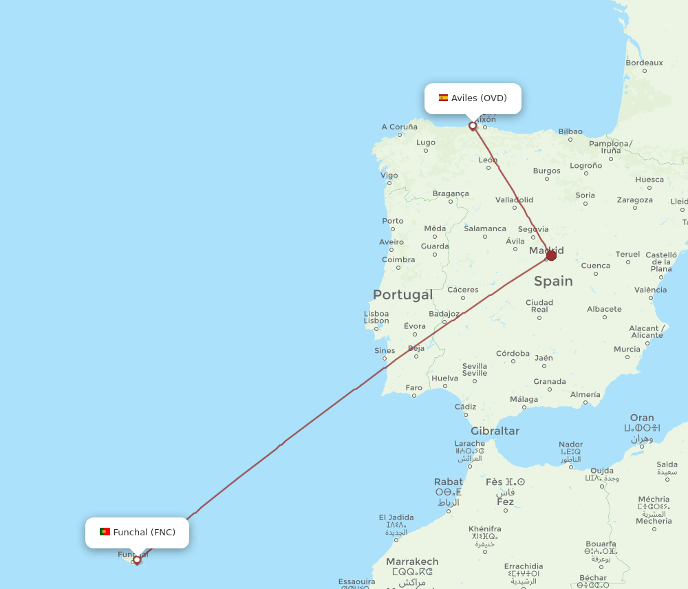 FNC to OVD flights and routes map