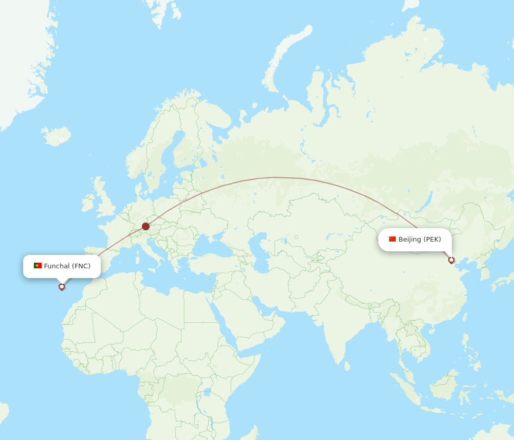 Beijing - Funchal route map and flight paths