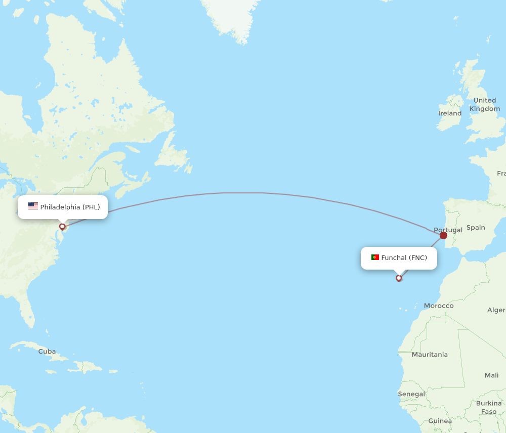 FNC-PHL flight routes