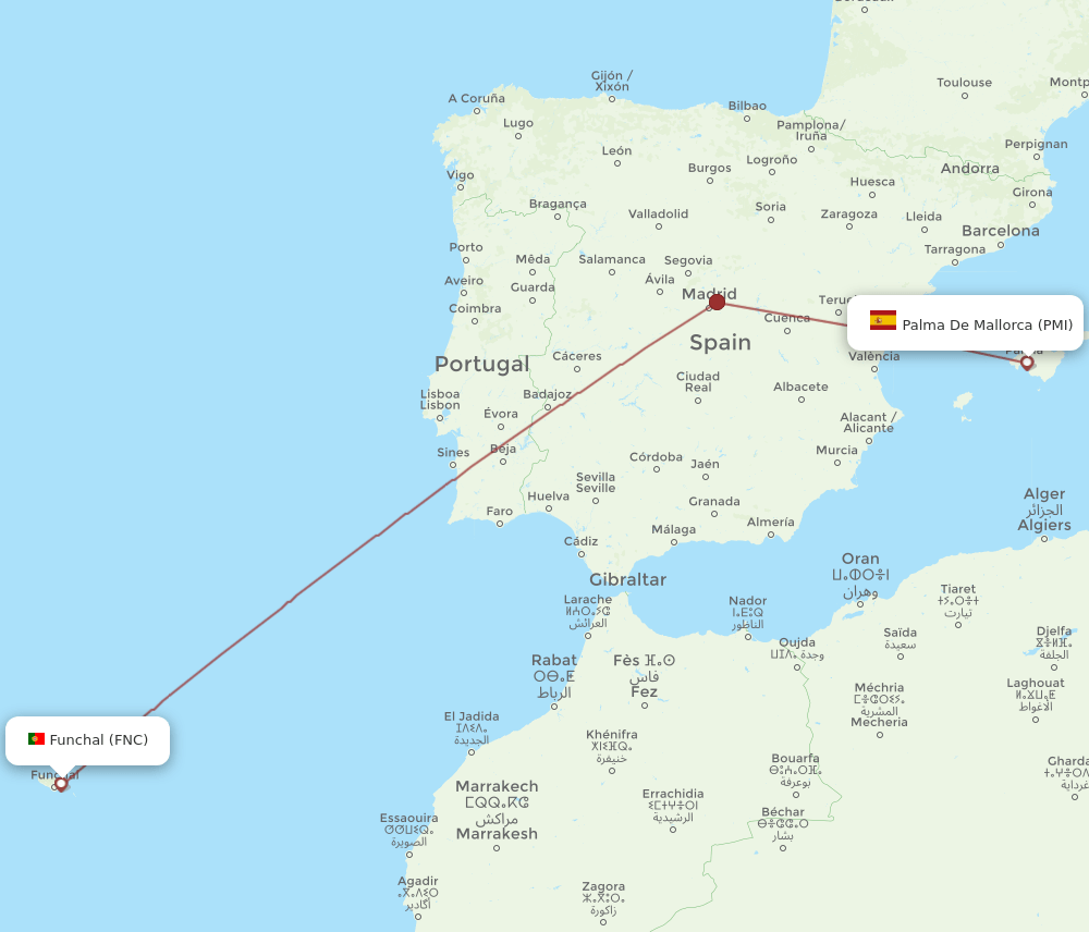 FNC to PMI flights and routes map