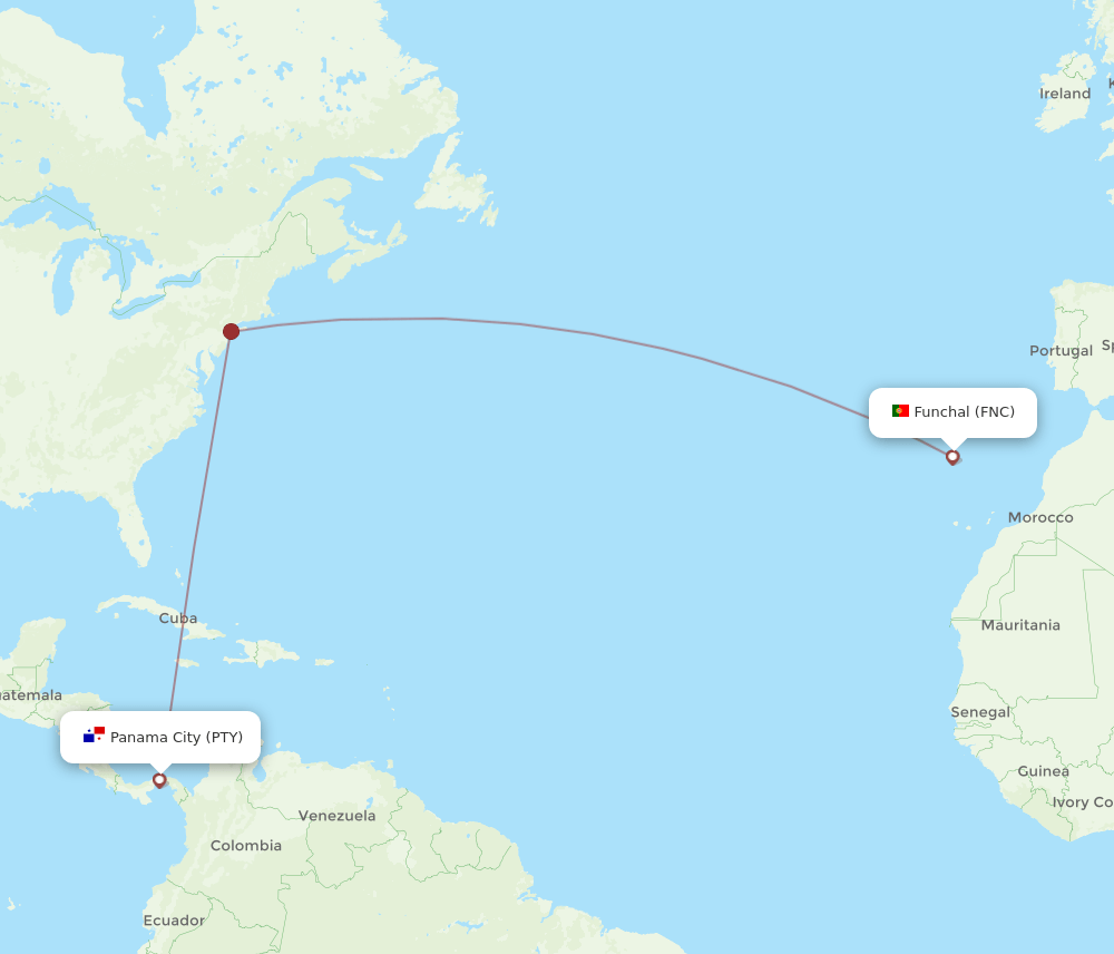 PTY to FNC flights and routes map