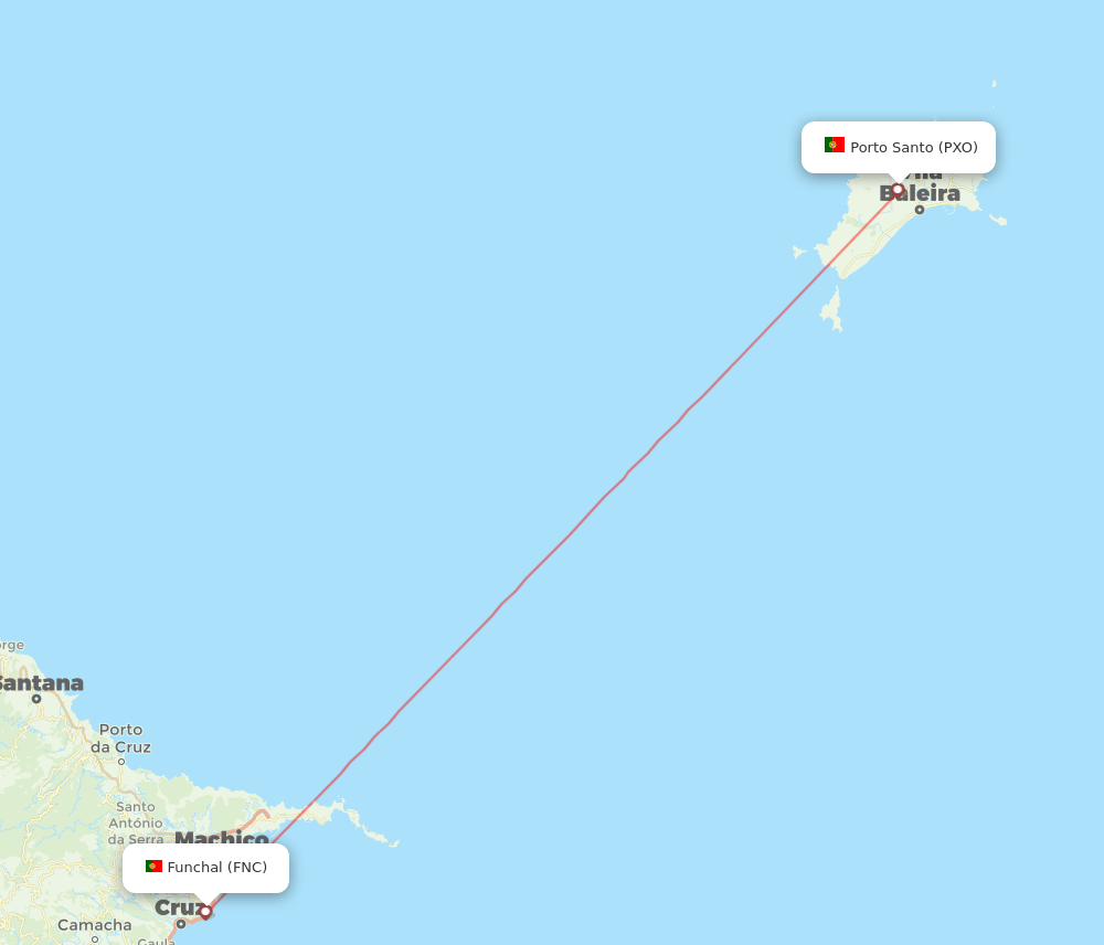 Funchal - Porto Santo (Madeira) route map and flight paths