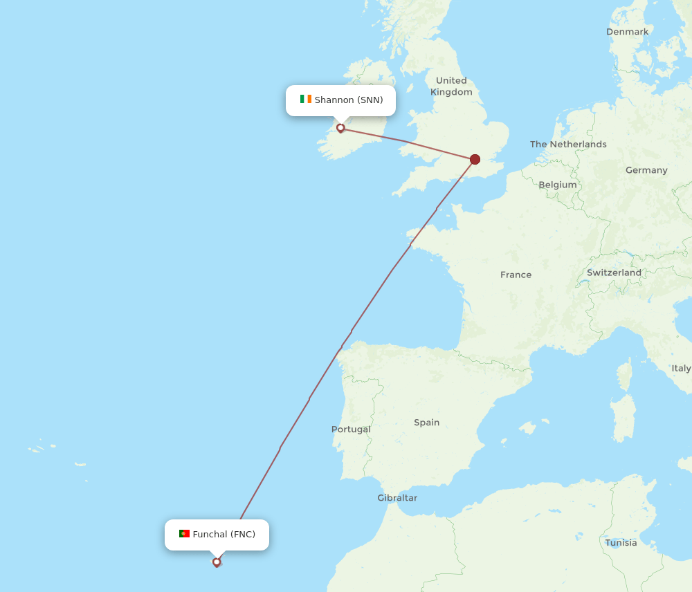 FNC to SNN flights and routes map