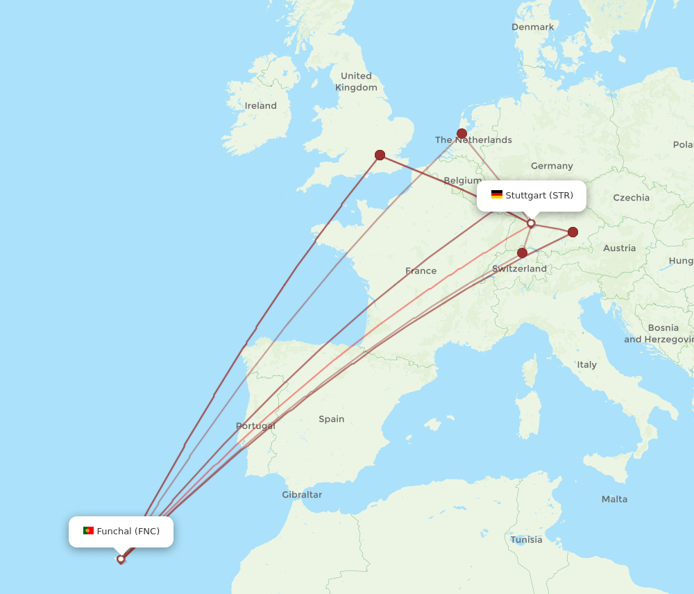 FNC to STR flights and routes map