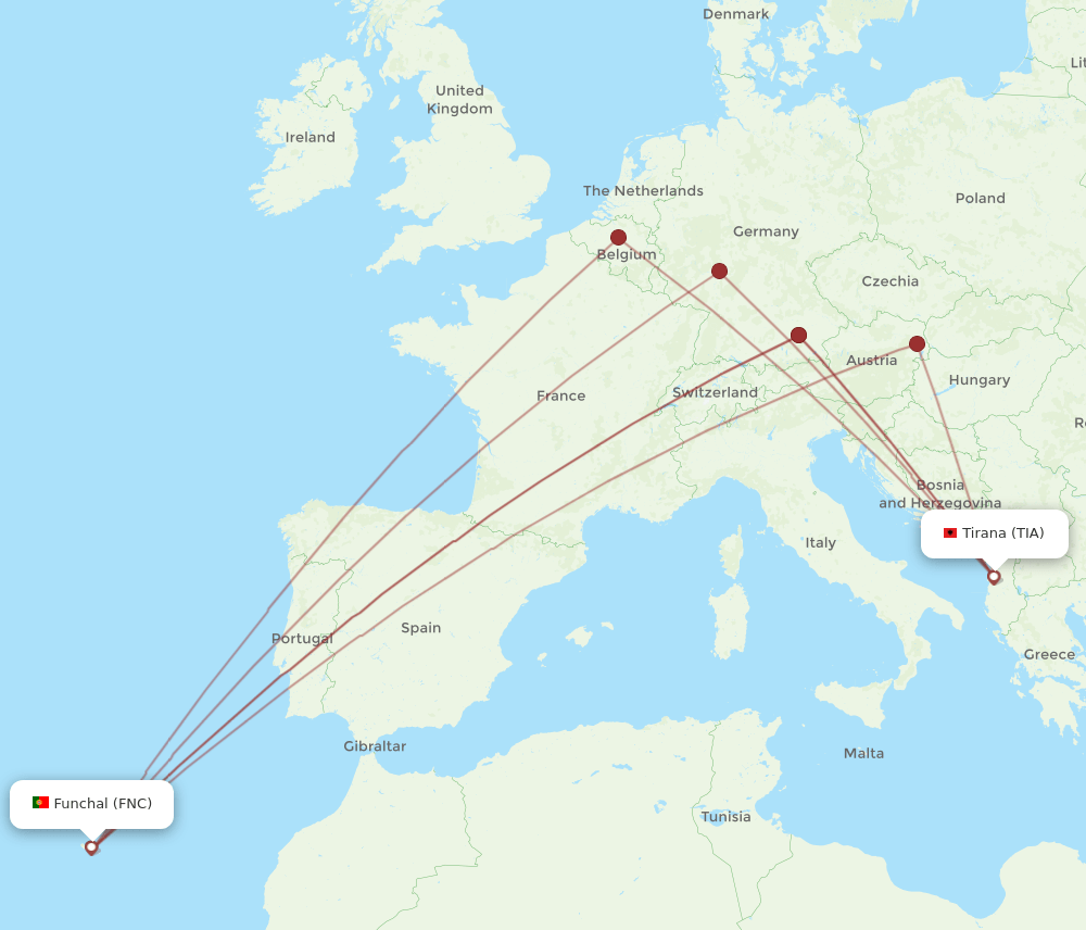 FNC to TIA flights and routes map