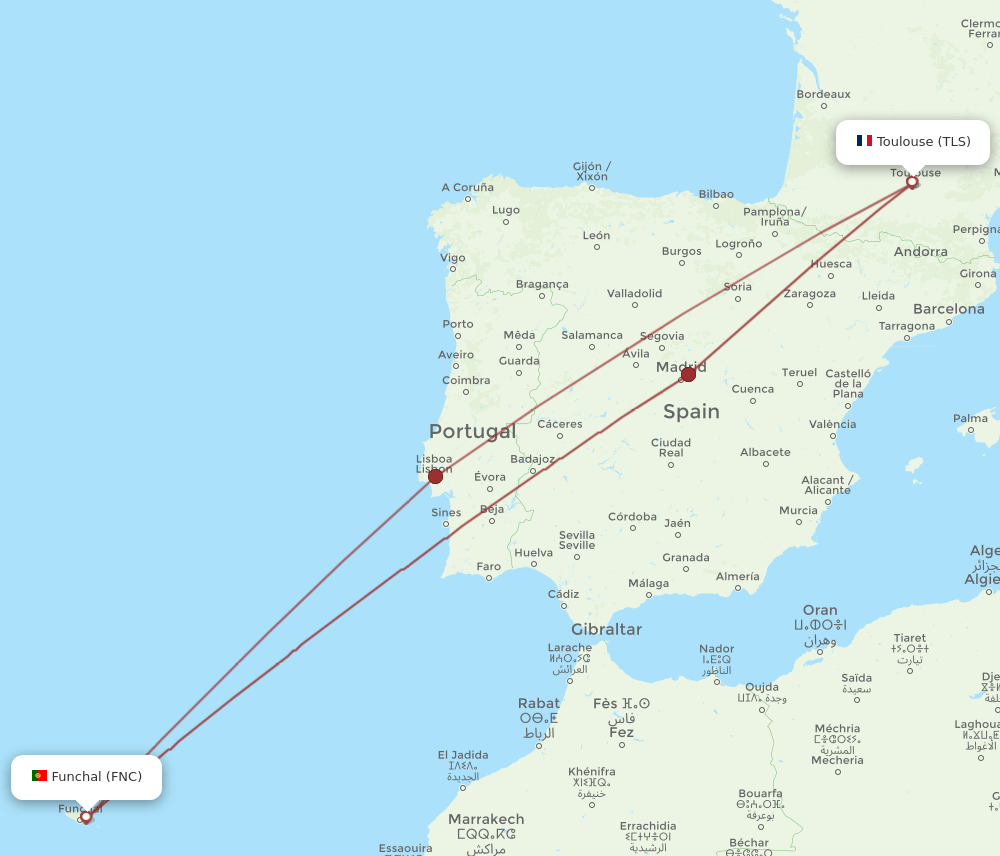 FNC to TLS flights and routes map