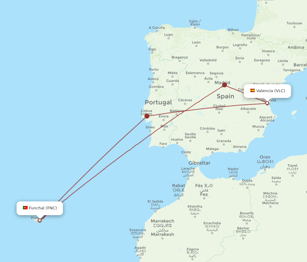FNC to VLC flights and routes map