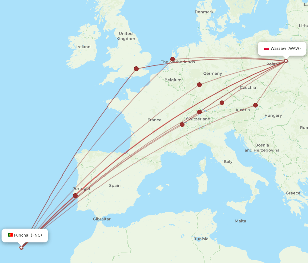 FNC-WAW flight routes