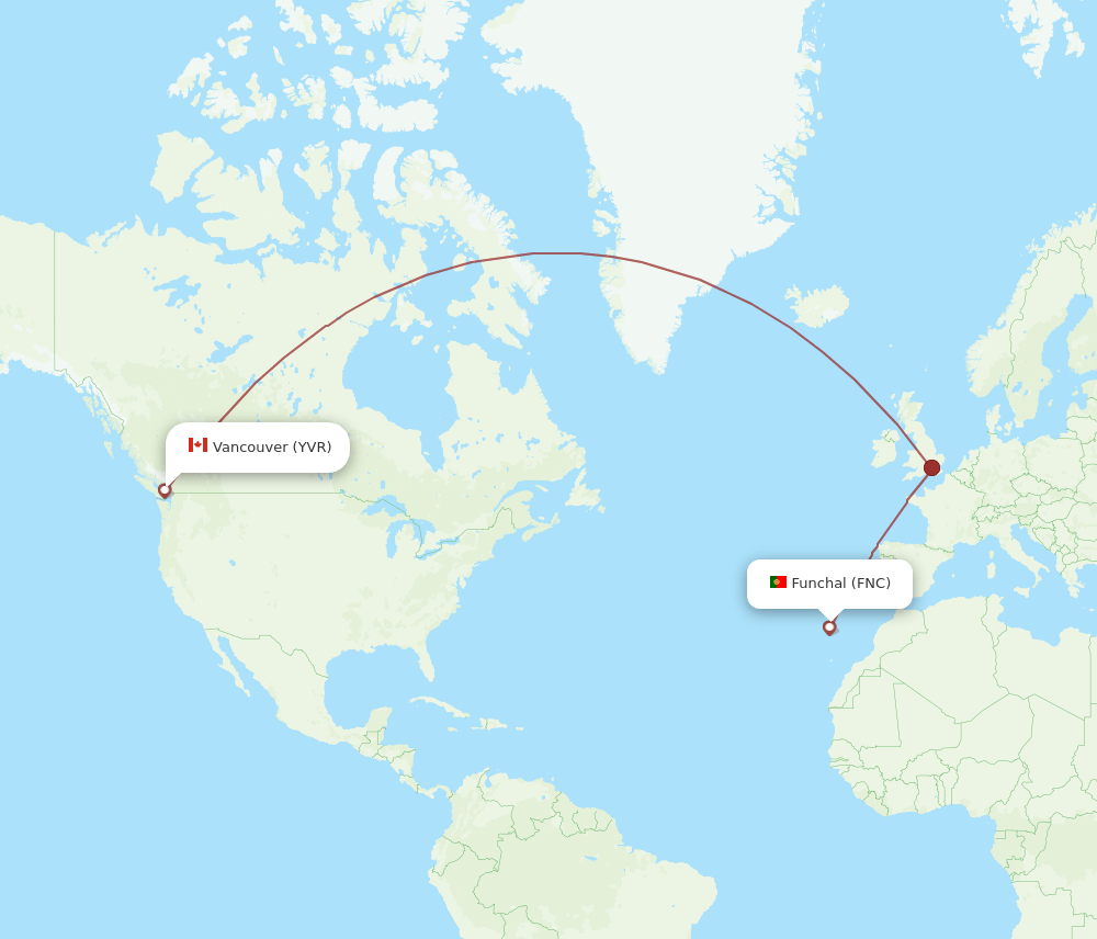 YVR to FNC flights and routes map