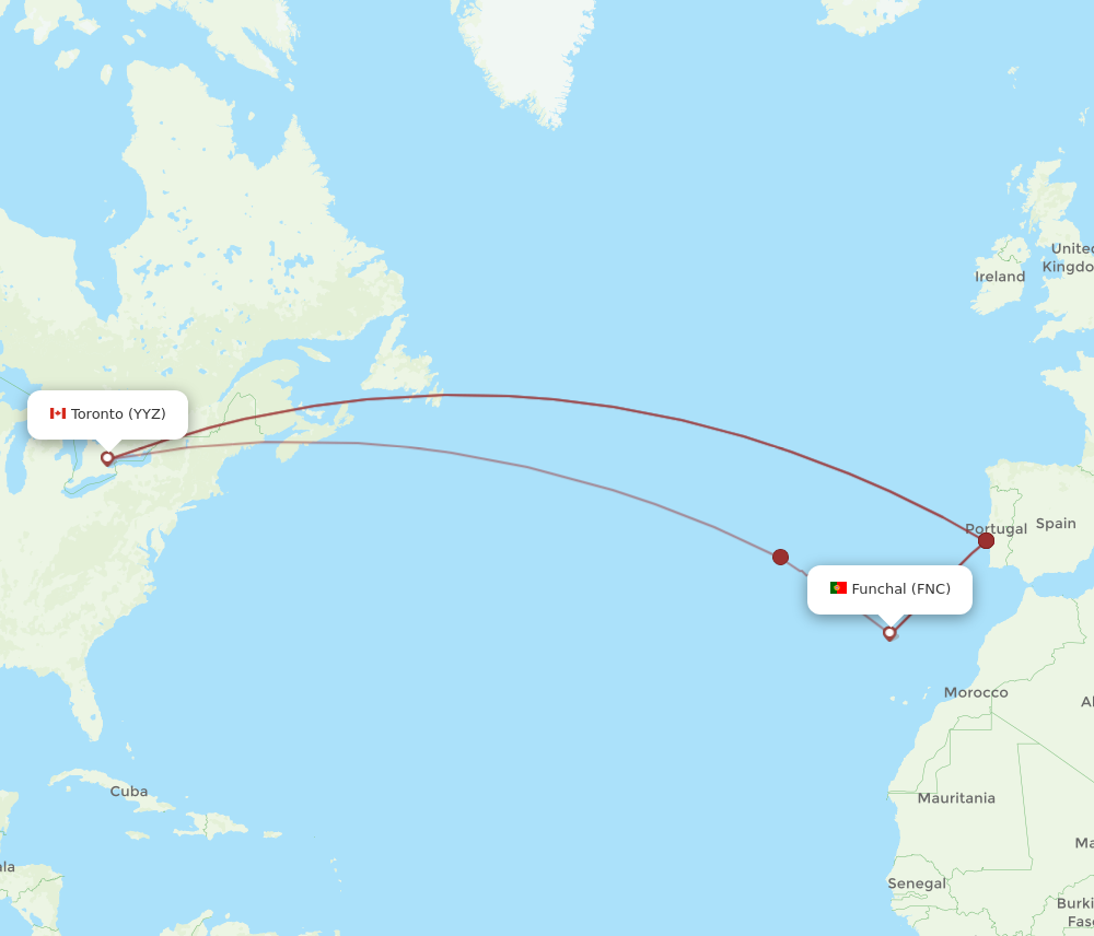 YYZ to FNC flights and routes map