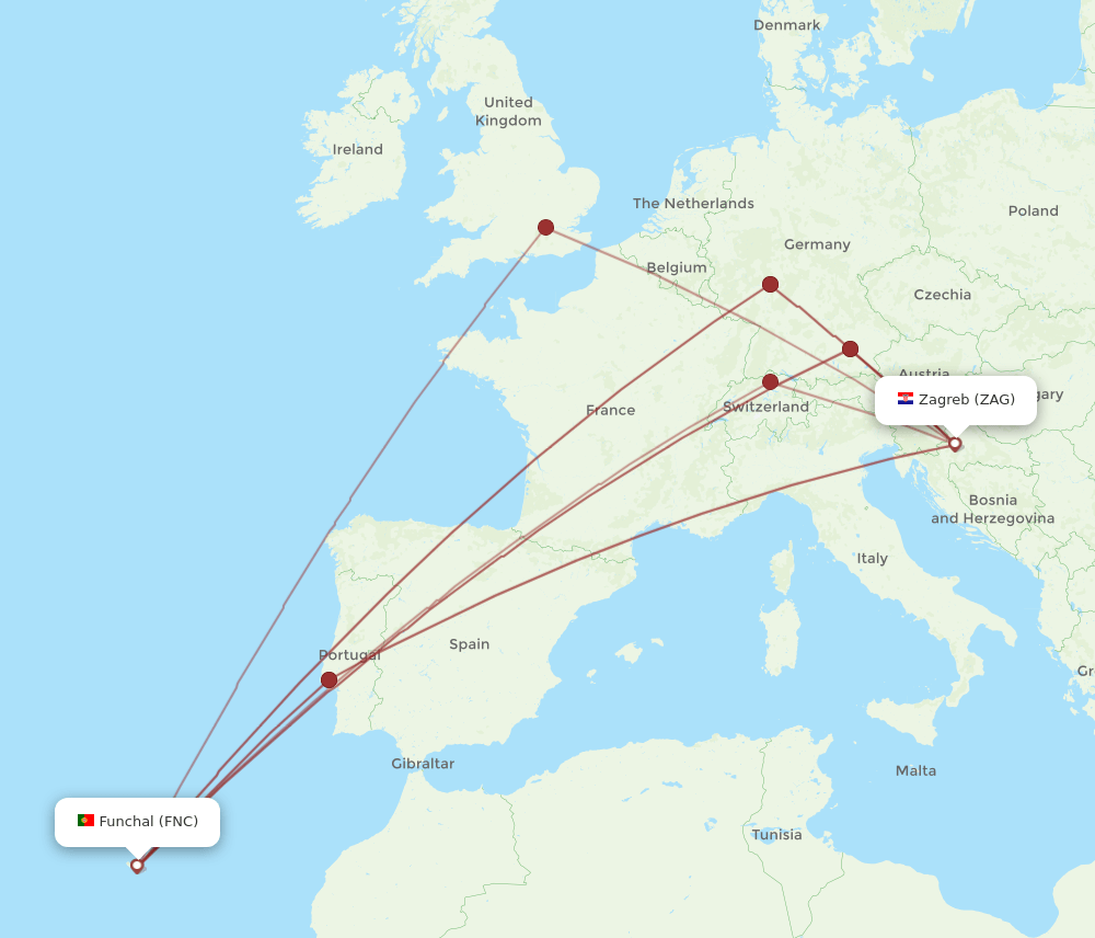 FNC-ZAG flight routes