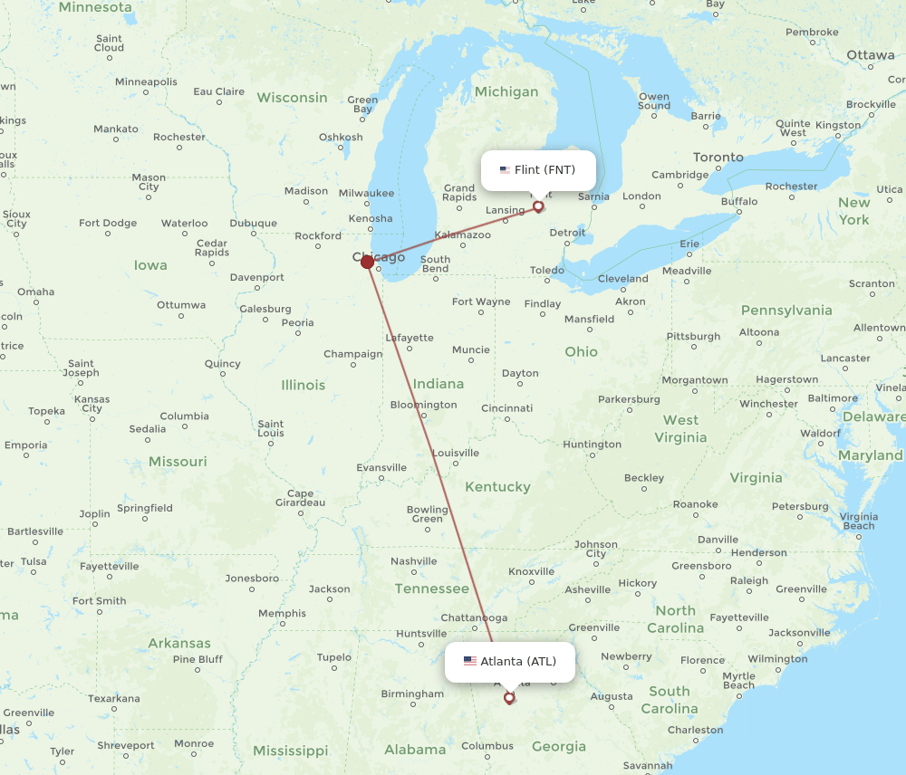 FNT to ATL flights and routes map