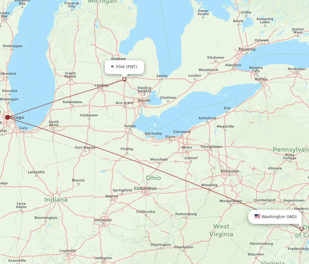 FNT-IAD flight routes