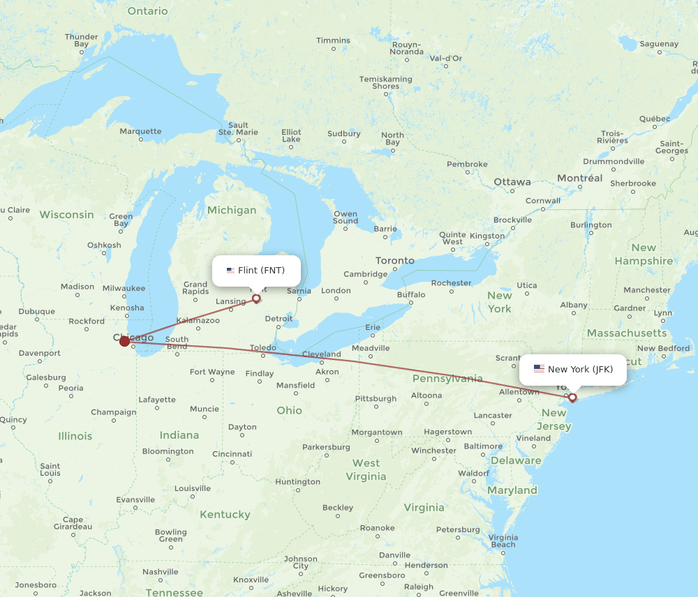 FNT-JFK flight routes
