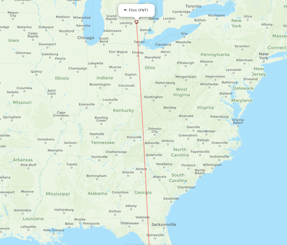 Flint - Saint Petersburg route map and flight paths