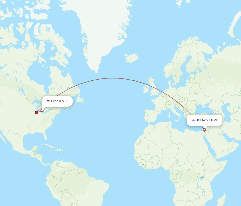 Flint - Tel Aviv-Yafo route map and flight paths