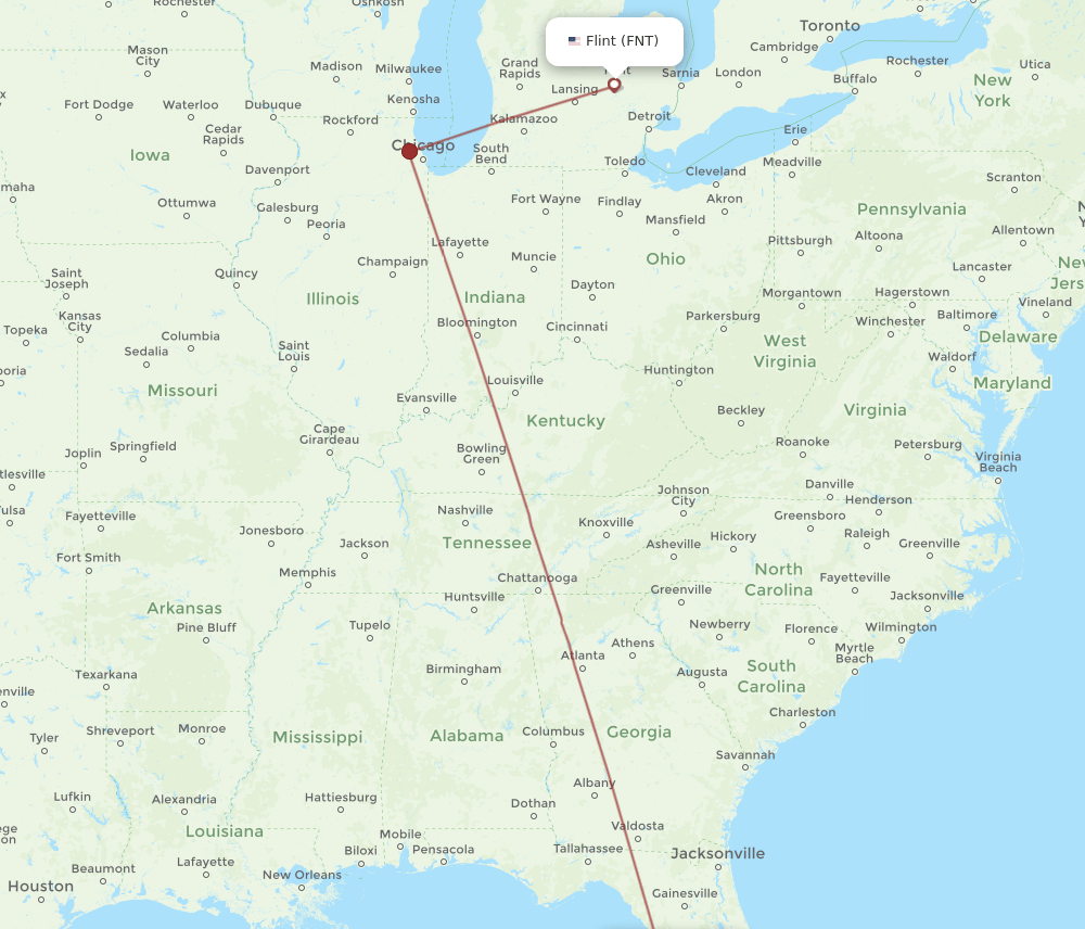 FNT to TPA flights and routes map