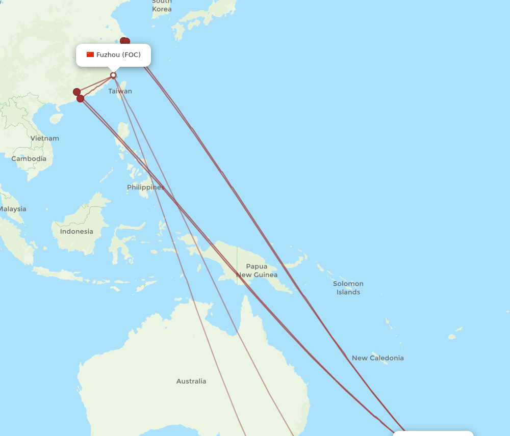 FOC-AKL flight routes